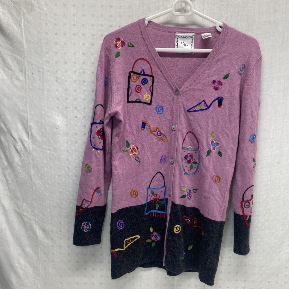 Michael Simon Lite Cardigan Embroidered Heels Purses Floral Silk Blend Size‎ S
